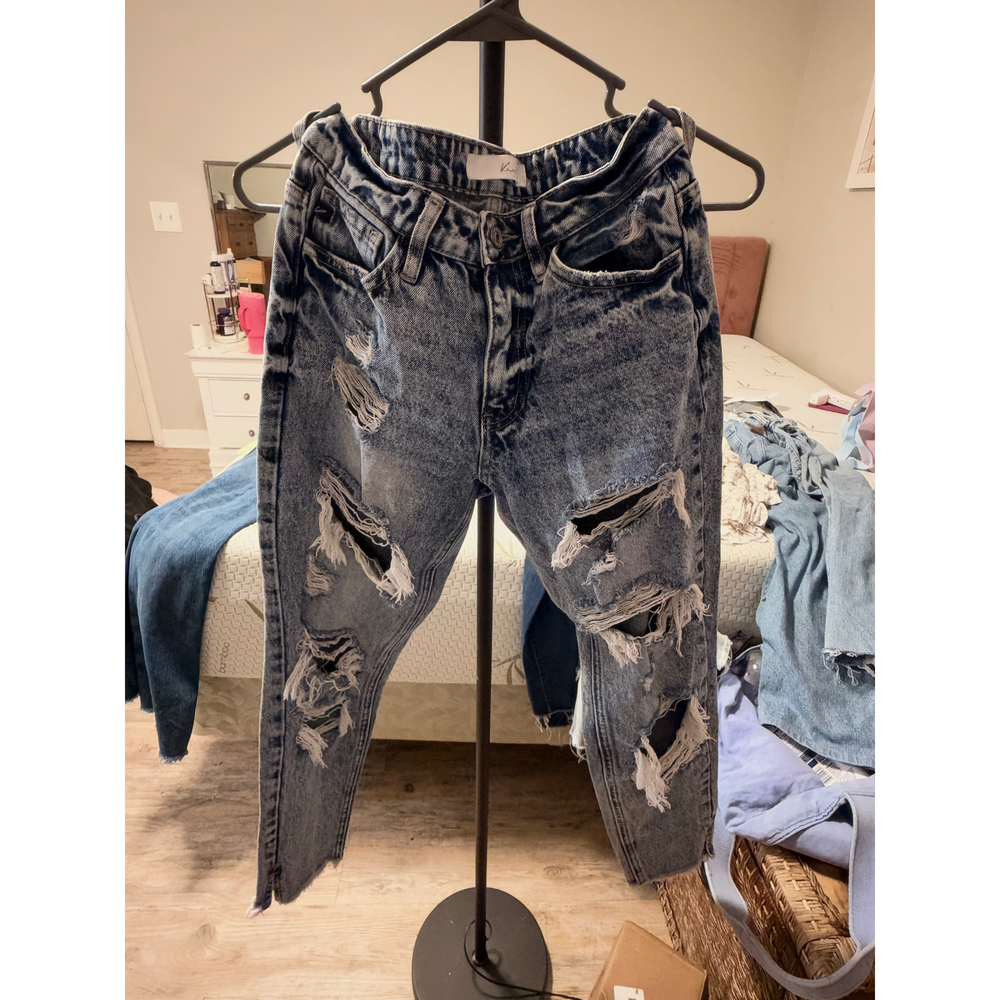 KanCan Distressed Acid Wash Denim Jeans in Blue